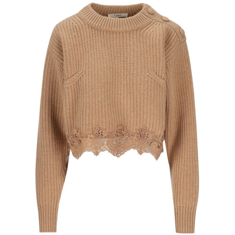 Pullover Corto Con Collo A Lupetto In Maglia Di Lana E Cashmere Con Pizzo Women